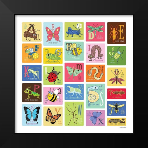 Bug Alphabet Black Modern Wood Framed Art Print by Marrott, Stephanie