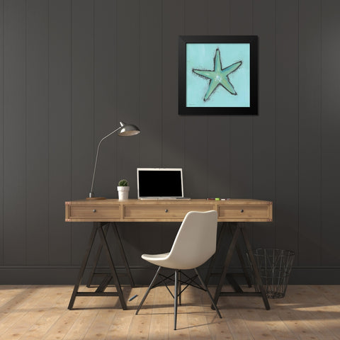 Aqua Blue Starfish Black Modern Wood Framed Art Print by Marrott, Stephanie