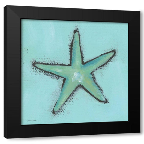Aqua Blue Starfish Black Modern Wood Framed Art Print with Double Matting by Marrott, Stephanie