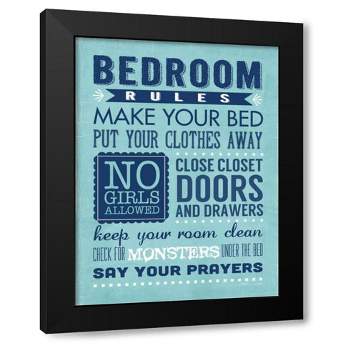 Bedroom Rules Black Modern Wood Framed Art Print by Marrott, Stephanie