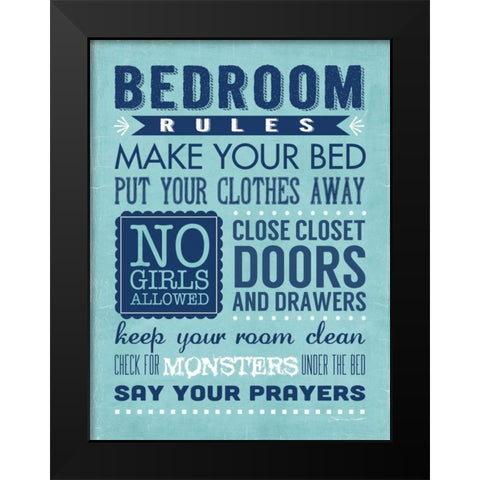 Bedroom Rules Black Modern Wood Framed Art Print by Marrott, Stephanie