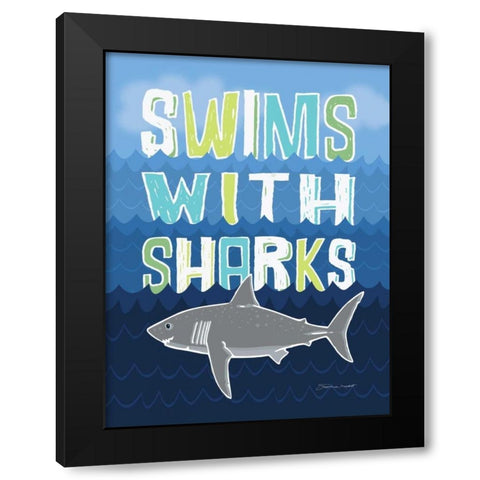 Sharks Black Modern Wood Framed Art Print with Double Matting by Marrott, Stephanie