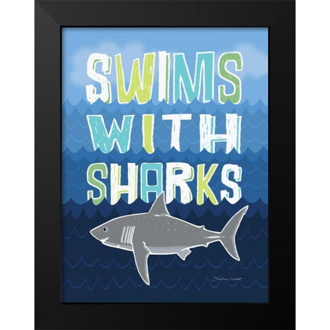 Sharks Black Modern Wood Framed Art Print by Marrott, Stephanie