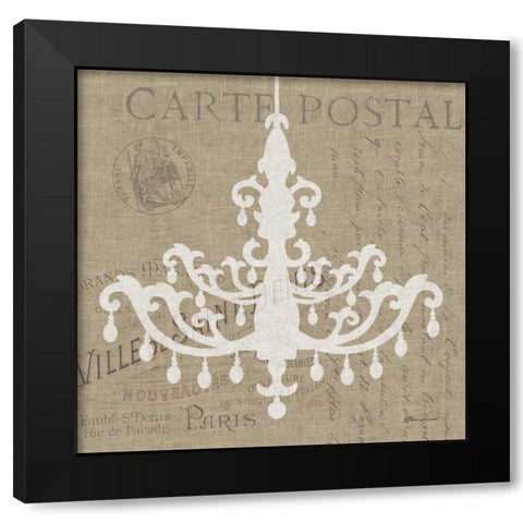 Chandelier on Burlap Black Modern Wood Framed Art Print with Double Matting by Marrott, Stephanie