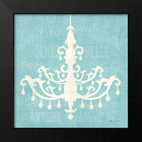 Chandelier on Blue Black Modern Wood Framed Art Print by Marrott, Stephanie