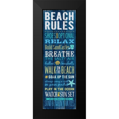 Beach Rules Black Modern Wood Framed Art Print by Marrott, Stephanie