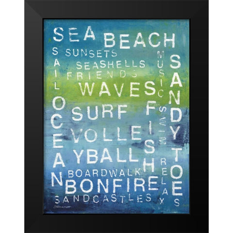Beach Words Black Modern Wood Framed Art Print by Marrott, Stephanie