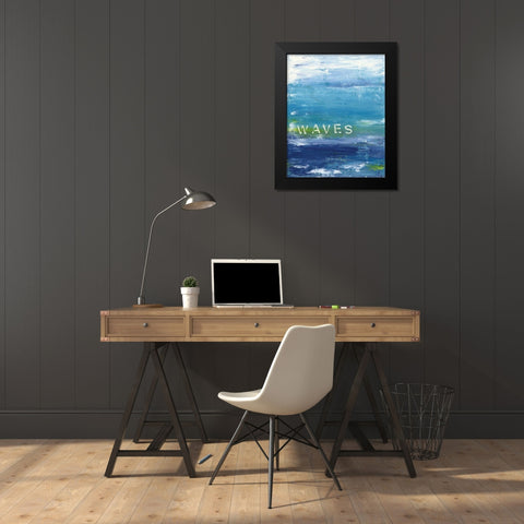 Waves Black Modern Wood Framed Art Print by Marrott, Stephanie