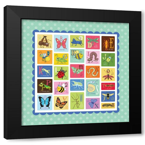 Bug Alphabet Black Modern Wood Framed Art Print by Marrott, Stephanie