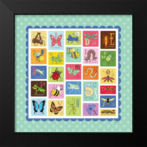 Bug Alphabet Black Modern Wood Framed Art Print by Marrott, Stephanie