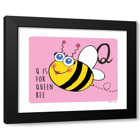 Q is For Queen Bee Black Modern Wood Framed Art Print with Double Matting by Marrott, Stephanie