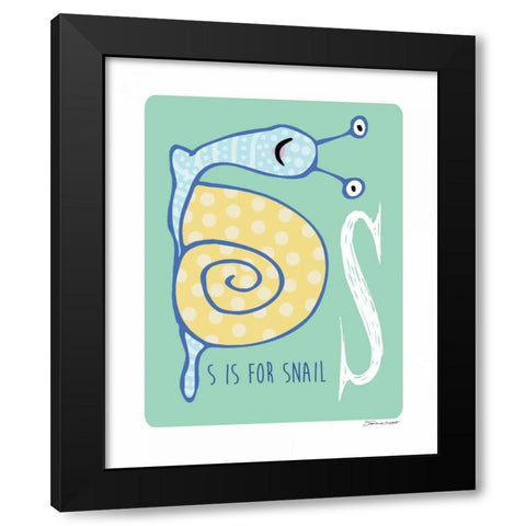 S is For Snail Black Modern Wood Framed Art Print by Marrott, Stephanie