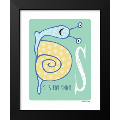 S is For Snail Black Modern Wood Framed Art Print by Marrott, Stephanie