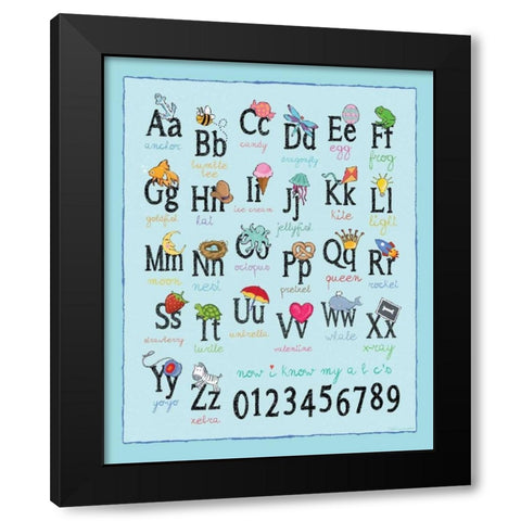 Alphabet On Blue Black Modern Wood Framed Art Print by Marrott, Stephanie