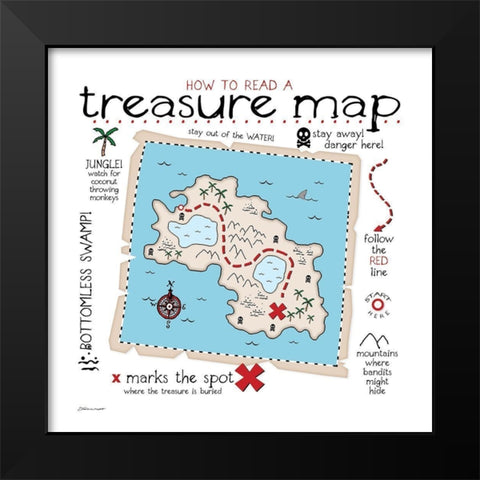 Treasure Map Black Modern Wood Framed Art Print by Marrott, Stephanie
