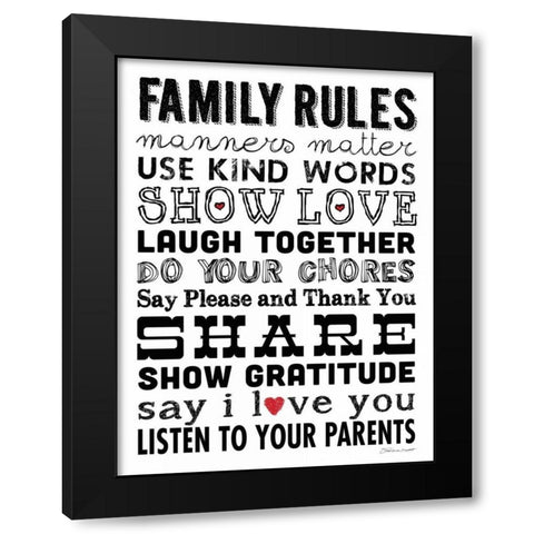 Family Rules Black Modern Wood Framed Art Print by Marrott, Stephanie
