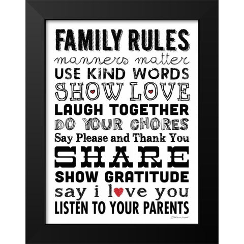 Family Rules Black Modern Wood Framed Art Print by Marrott, Stephanie