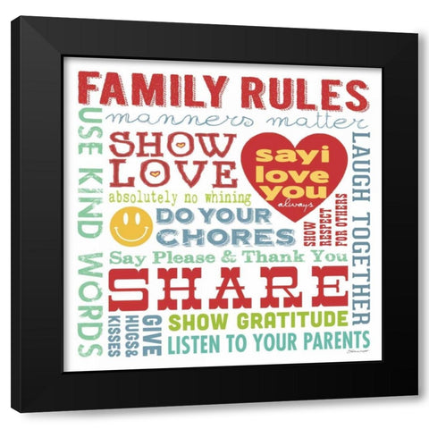 Family Rules Black Modern Wood Framed Art Print with Double Matting by Marrott, Stephanie