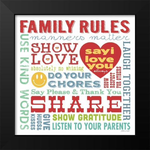Family Rules Black Modern Wood Framed Art Print by Marrott, Stephanie