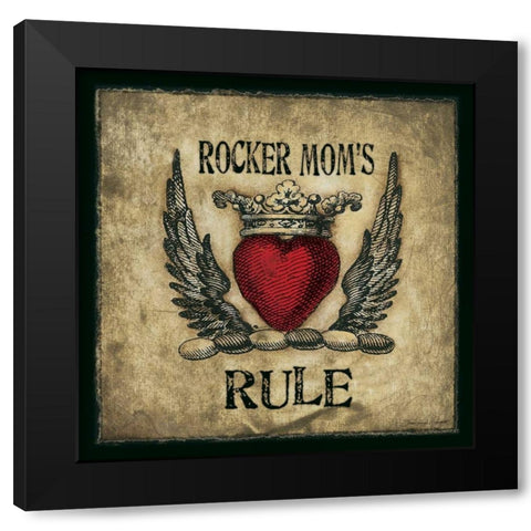 Rocker Moms Rule Black Modern Wood Framed Art Print by Marrott, Stephanie