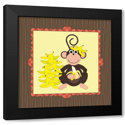 Banana Monkey Black Modern Wood Framed Art Print by Marrott, Stephanie