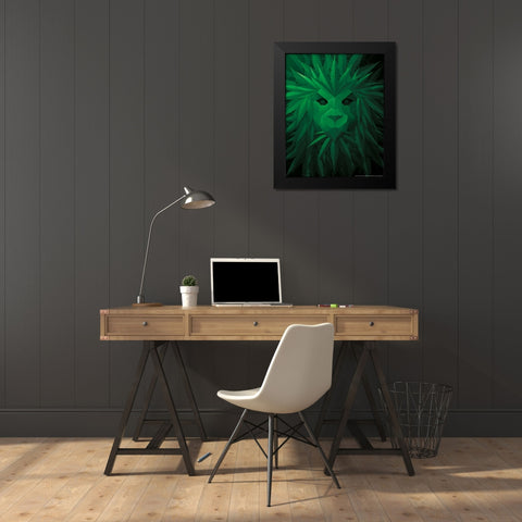 Green Lion Black Modern Wood Framed Art Print by Brando, JJ