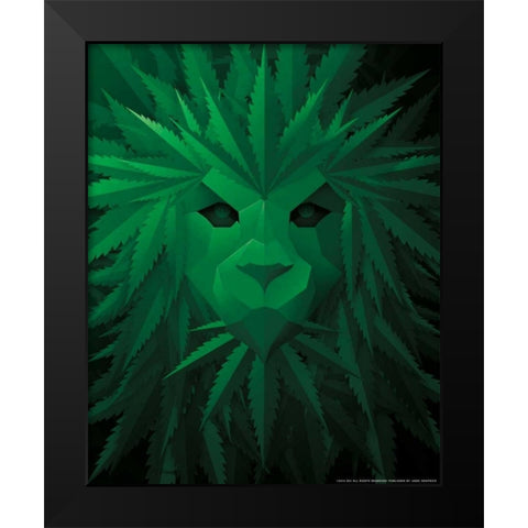 Green Lion Black Modern Wood Framed Art Print by Brando, JJ