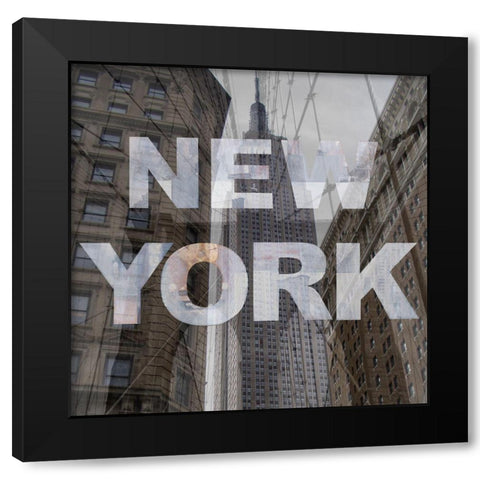 New York Collage 3 Black Modern Wood Framed Art Print with Double Matting by Holzner, Renate