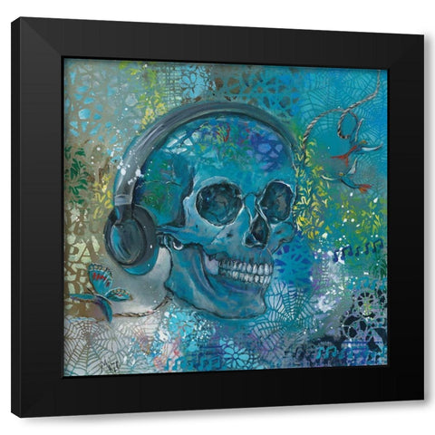 HEAD SET SKULL Black Modern Wood Framed Art Print with Double Matting by Mizo