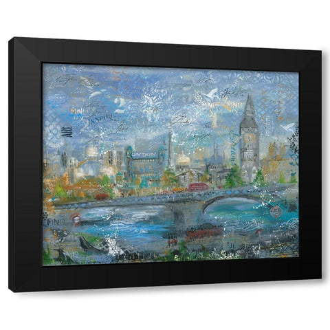 ABSTRACT LONDON Black Modern Wood Framed Art Print with Double Matting by Mizo