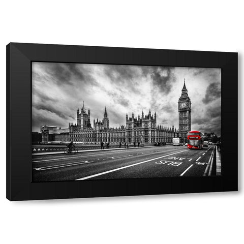 London Doubledecker Black Modern Wood Framed Art Print by Kostka, Vladimir