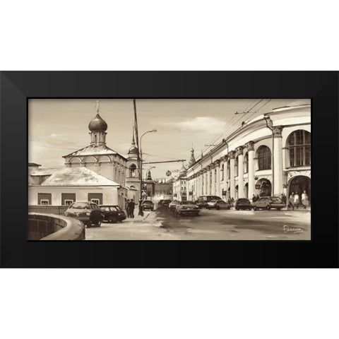 Warwarka Street Moscow Black Modern Wood Framed Art Print by Ryazanov