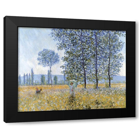 Sunlight Under The Poplars Black Modern Wood Framed Art Print with Double Matting by Monet, Claude