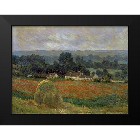Haystack at Giverny Black Modern Wood Framed Art Print by Monet, Claude