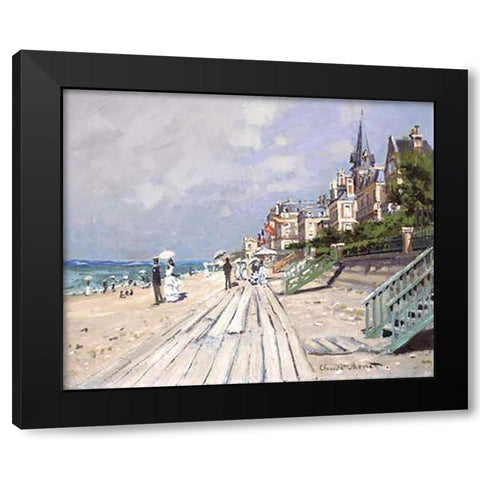 Beach at Trouville Black Modern Wood Framed Art Print with Double Matting by Monet, Claude