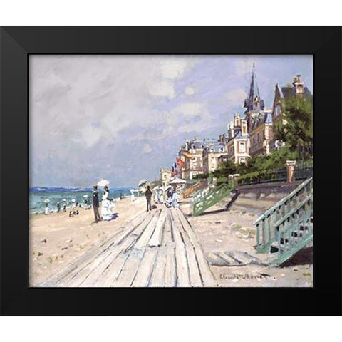 Beach at Trouville Black Modern Wood Framed Art Print by Monet, Claude