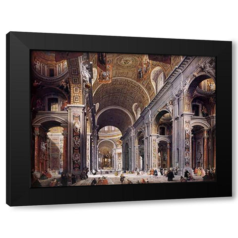 Interior Of St. Peters, Rome Black Modern Wood Framed Art Print with Double Matting by Panini, Giovanni Paolo