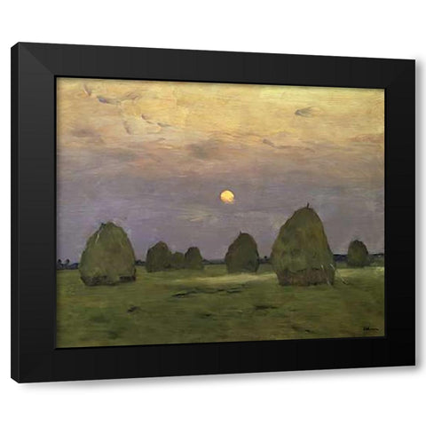 Haystacks Twilight, 1899 Black Modern Wood Framed Art Print with Double Matting by Levitan, Isaac