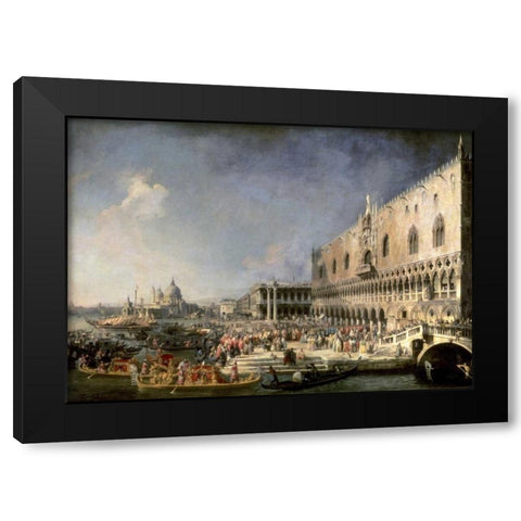 The Reception of the French Ambassador in Venice Black Modern Wood Framed Art Print by Canaletto