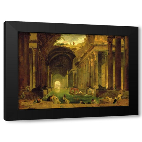 Vue Imaginaire de la Grande Galerie en Ruins Black Modern Wood Framed Art Print with Double Matting by Robert, Hubert