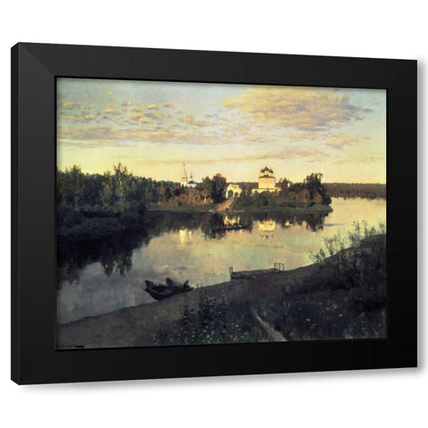 Evening Bells, 1892 Black Modern Wood Framed Art Print with Double Matting by Levitan, Isaac