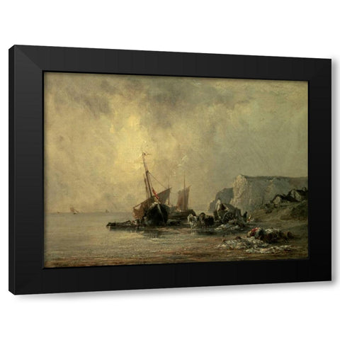 Boats by the Normandy Shore Black Modern Wood Framed Art Print by Bonington, Richard Parkes