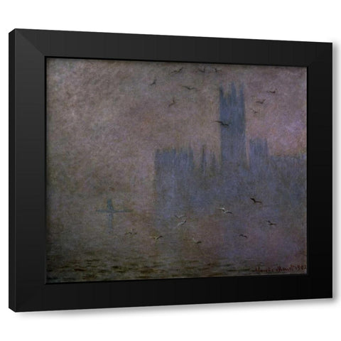 Houses of Parliament, Seagulls, 1904 Black Modern Wood Framed Art Print with Double Matting by Monet, Claude