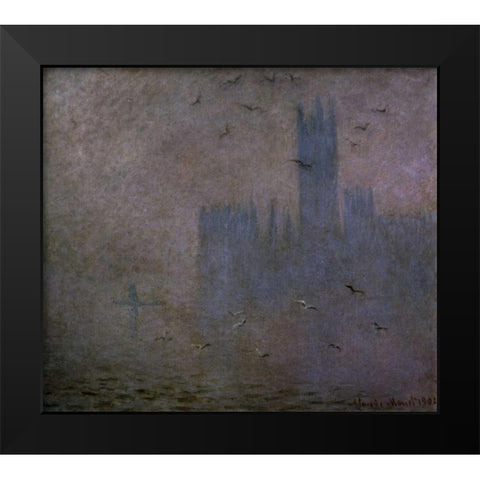 Houses of Parliament, Seagulls, 1904 Black Modern Wood Framed Art Print by Monet, Claude