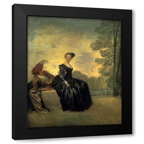 La Boudeuse, 1718 Black Modern Wood Framed Art Print with Double Matting by Watteau, Antoine