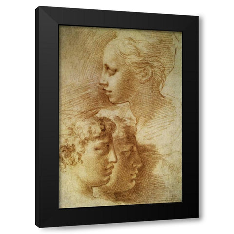 Three Profiles Black Modern Wood Framed Art Print with Double Matting by Parmigianino