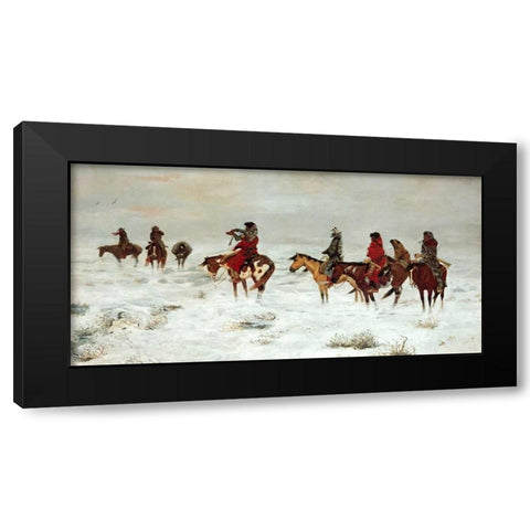 Lost In A Snowstorm - We Are Friends Black Modern Wood Framed Art Print by Russell, Charles M.