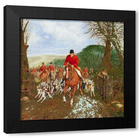 A Hunt Going Through A Gate Black Modern Wood Framed Art Print by Alken, Henry Jr.
