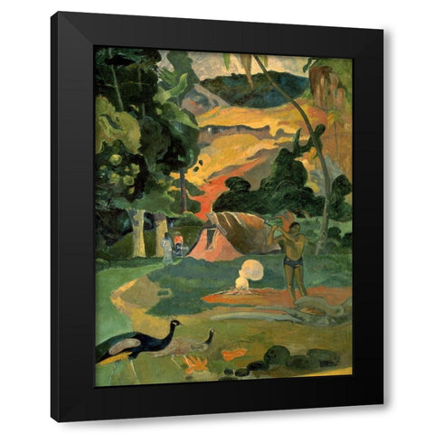 Landscape with Peacock Black Modern Wood Framed Art Print with Double Matting by Gauguin, Paul