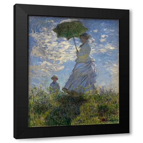 Woman with a Parasol - Madame Monet and Her Son Black Modern Wood Framed Art Print with Double Matting by Monet, Claude